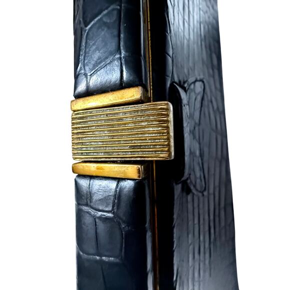 VTG Leather Frame Bag by Crouch & Fitzgerald – Crocodile Embossed 1950s Handbag - Picture 5 of 11